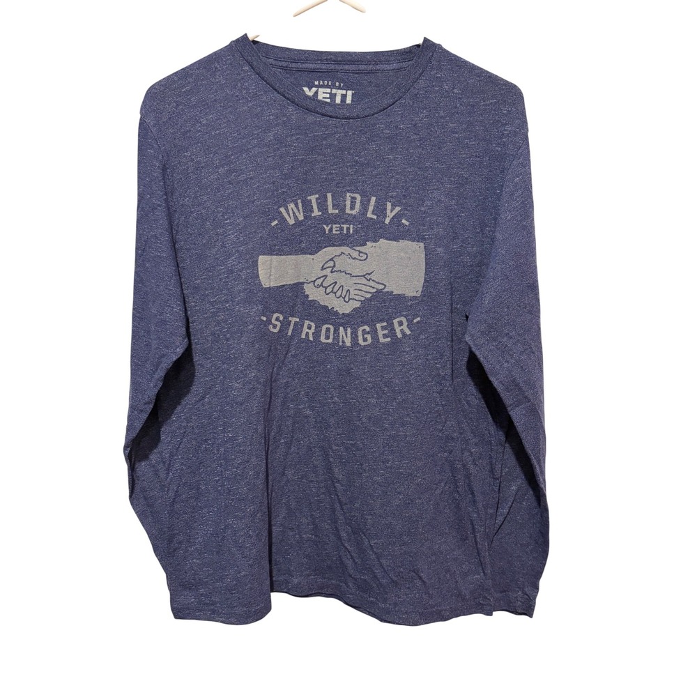 YETI Wildly Stronger Long Sleeve Graphic Tee Heather Blue Mens Medium